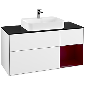 Villeroy and Boch Finion Villeroy and Boch Finion F422HBGF 120cm, cover plate matt black, shelf on the right Peony , glossy white lacquer