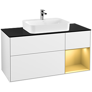 Villeroy and Boch Finion Villeroy and Boch Finion F422HFGF 120cm, cover plate black matt, shelf right gold matt, glossy white lacquer