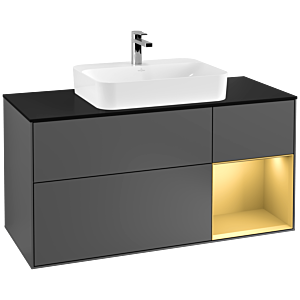 Villeroy et Boch Finion Villeroy et Boch F422HFGK 120cm, plaque de finition noir mat, étagère droite or mat, anthracite mat