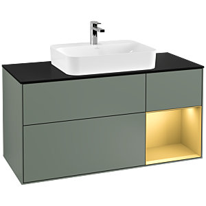 Villeroy et Boch Finion Villeroy et Boch F422HFGM 120cm, plaque de finition noir mat, étagère droite or mat, Olive Matt Lacquer