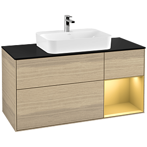 Villeroy et Boch Finion Villeroy et Boch F422HFPC 120cm, plaque de finition noir mat, étagère droite or mat, Oak Veneer