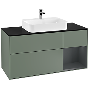 Villeroy und Boch Finion Waschtischunterschrank F422HGGM 120cm, Abdeckplatte black matt, Regal rechts Midnight Blue Matt Lacquer, Olive Matt Lacquer