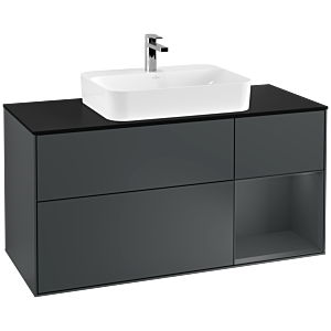 Villeroy und Boch Finion Waschtischunterschrank F422HGHG 120cm, Abdeckplatte black matt, Regal rechts Midnight Blue Matt Lacquer, Midnight Blue Matt Lacquer