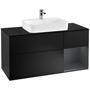 Villeroy et Boch Finion Villeroy et Boch F422HGPD 120cm, plaque de finition noir mat, étagère à droite Midnight Blue Matt Lacquer , laqué noir mat