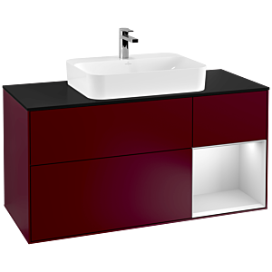 Villeroy und Boch Finion Waschtischunterschrank F422MTHB 120cm, Abdeckplatte black matt, Regal rechts White matt lacquer, Peony Matt