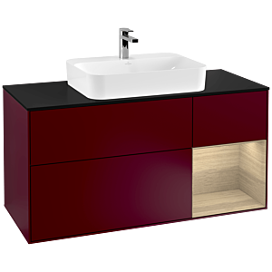 Villeroy et Boch Finion Villeroy et Boch F422PCHB 120cm, plaque de finition noir mat, étagère à droite Oak Veneer , Peony Matt