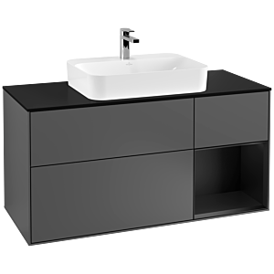 Villeroy und Boch Finion Waschtischunterschrank F422PDGK 120cm, Abdeckplatte black matt, Regal rechts Black matt lacquer, Anthracite matt