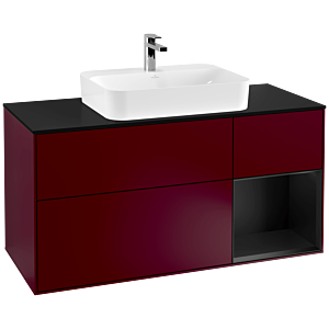 Villeroy und Boch Finion Waschtischunterschrank F422PDHB 120cm, Abdeckplatte black matt, Regal rechts Black matt lacquer, Peony Matt