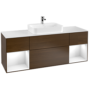 Villeroy et Boch Finion Villeroy et Boch F451GFGN 160x60.3cm, plaque de finition blanc mat, étagères laqué blanc brillant, placage noyer