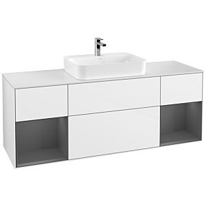 Villeroy et Boch Finion Villeroy et Boch F451GKGF 160x60,3cm, plaque de finition blanc mat, étagères laqué anthracite mat, laqué blanc brillant