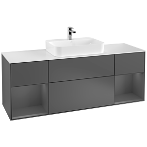 Villeroy et Boch Finion Villeroy et Boch F451GKGK 160x60,3cm, plaque de finition blanc mat, étagères laqué anthracite mat, anthracite mat