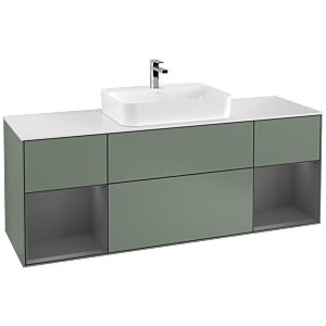 Villeroy und Boch Finion Waschtischunterschrank F451GKGM 160x60,3cm, Abdeckplatte white matt, Regale Anthracite matt lacquer, Olive Matt Lacquer