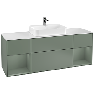 Villeroy und Boch Finion Waschtischunterschrank F451GMGM 160x60,3cm, Abdeckplatte white matt, Regale Olive matt lacquer, Olive Matt Lacquer