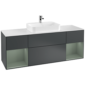 Villeroy und Boch Finion Waschtischunterschrank F451GMHG 160x60,3cm, Abdeckplatte white matt, Regale Olive matt lacquer, Midnight Blue Matt Lacquer