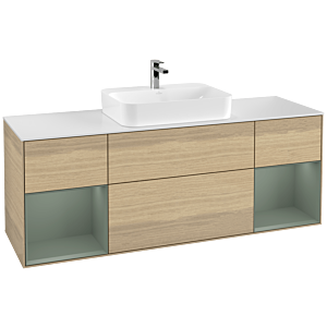 Villeroy und Boch Finion Waschtischunterschrank F451GMPC 160x60,3cm, Abdeckplatte white matt, Regale Olive matt lacquer, Oak Veneer