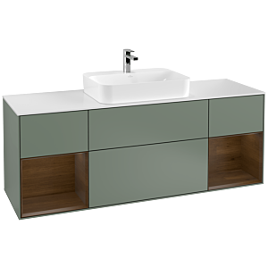 Villeroy and Boch Finion Villeroy and Boch Finion F451GNGM 160x60.3cm, cover plate matt white, shelves Walnut veneer, Olive Matt Lacquer