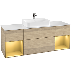 Villeroy and Boch Finion Villeroy and Boch Finion F451HFPC 160x60.3cm, cover plate white matt, shelves gold matt lacquer, Oak Veneer