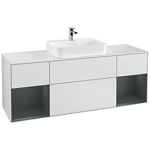 Villeroy und Boch Finion Waschtischunterschrank F451HGMT 160x60,3cm, Abdeckplatte white matt, Regale Midnight matt lacquer, White matt lacquer