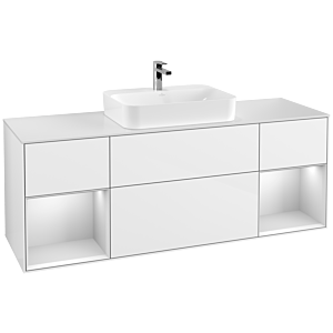 Villeroy und Boch Finion Waschtischunterschrank F451MTGF 160x60,3cm, Abdeckplatte white matt, Regale White matt lacquer, Glossy white lacquer