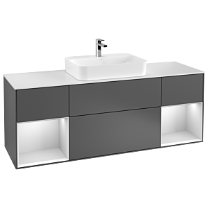 Villeroy und Boch Finion Waschtischunterschrank F451MTGK 160x60,3cm, Abdeckplatte white matt, Regale White matt lacquer, Anthracite matt