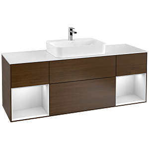 Villeroy und Boch Finion Waschtischunterschrank F451MTGN 160x60,3cm, Abdeckplatte white matt, Regale White matt lacquer, Walnut veneer