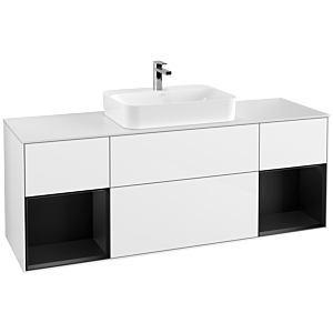 Villeroy und Boch Finion Waschtischunterschrank F451PDGF 160x60,3cm, Abdeckplatte white matt, Regale Black matt lacquer, Glossy white lacquer