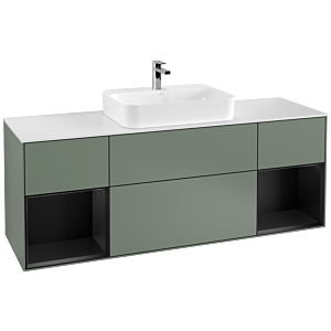 Villeroy und Boch Finion Waschtischunterschrank F451PDGM 160x60,3cm, Abdeckplatte white matt, Regale Black matt lacquer, Olive Matt Lacquer