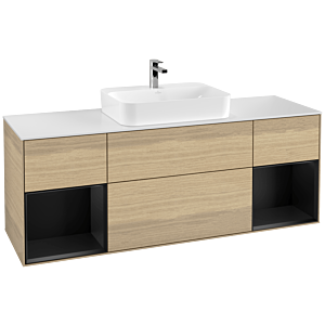 Villeroy and Boch Finion Villeroy and Boch Finion F451PDPC 160x60.3cm, cover plate white matt, shelves black matt lacquer, Oak Veneer