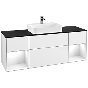 Villeroy und Boch Finion Waschtischunterschrank F452GFGF 160x60,3cm, Abdeckplatte black matt, Regale Glossy white lacquer, Glossy white lacquer