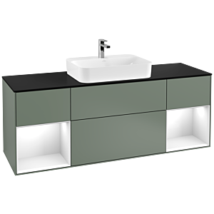 Villeroy and Boch Finion Villeroy and Boch Finion F452GFGM 160x60.3cm, cover plate black matt, shelves Glossy white lacquer, Olive Matt Lacquer