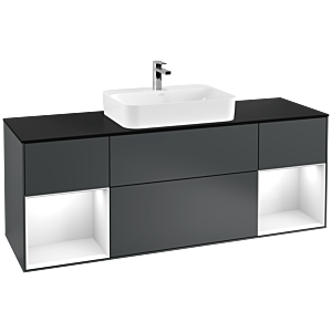 Villeroy und Boch Finion Waschtischunterschrank F452GFHG 160x60,3cm, Abdeckplatte black matt, Regale Glossy white lacquer, Midnight Blue Matt Lacquer