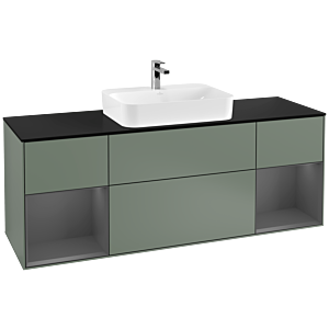 Villeroy et Boch Finion Villeroy et Boch F452GKGM 160x60.3cm, plaque de finition noir mat, étagères laqué anthracite mat, Olive Matt Lacquer