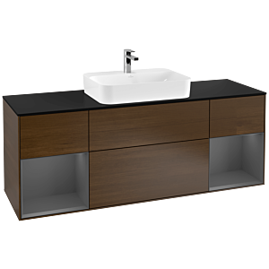 Villeroy et Boch Finion Villeroy et Boch F452GKGN 160x60,3cm, plaque de finition noir mat, étagères laqué mat anthracite, placage noyer