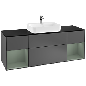 Villeroy et Boch Finion Villeroy et Boch F452GMGK 160x60,3cm, plaque de finition noir mat, étagères laqué olive mat, anthracite mat