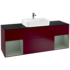 Villeroy et Boch Finion Villeroy et Boch F452GMHB 160x60,3cm, plaque de finition noir mat, étagères laqué olive mat, Peony Matt