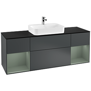 Villeroy und Boch Finion Waschtischunterschrank F452GMHG 160x60,3cm, Abdeckplatte black matt, Regale Olive matt lacquer, Midnight Blue Matt Lacquer