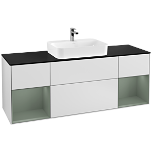 Villeroy et Boch Finion Villeroy et Boch F452GMMT 160x60,3cm, plaque de finition noir mat, étagères laqué mat olive, laqué mat blanc