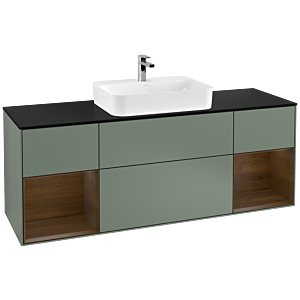 Villeroy et Boch Finion Villeroy et Boch F452GNGM 160x60.3cm, plaque de finition noir mat, étagères placage noyer, Olive Matt Lacquer