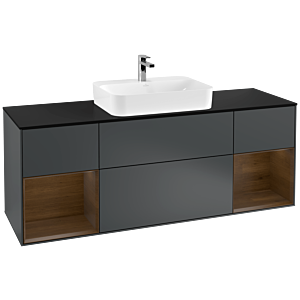 Villeroy und Boch Finion Waschtischunterschrank F452GNHG 160x60,3cm, Abdeckplatte black matt, Regale Walnut veneer, Midnight Blue Matt Lacquer