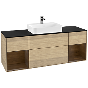 Villeroy und Boch Finion Waschtischunterschrank F452GNPC 160x60,3cm, Abdeckplatte black matt, Regale Walnut veneer, Oak Veneer