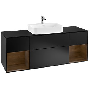 Villeroy and Boch Finion Villeroy and Boch Finion F452GNPD 160x60.3cm, black matt cover plate, Walnut veneer shelves, black matt lacquer