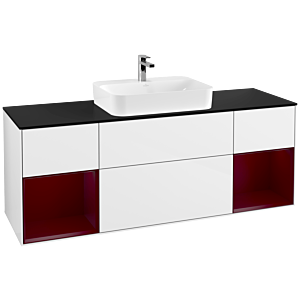 Villeroy und Boch Finion Waschtischunterschrank F452HBGF 160x60,3cm, Abdeckplatte black matt, Regale Peony matt lacquer, Glossy white lacquer