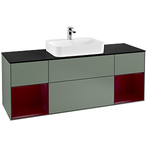 Villeroy und Boch Finion Waschtischunterschrank F452HBGM 160x60,3cm, Abdeckplatte black matt, Regale Peony matt lacquer, Olive Matt Lacquer
