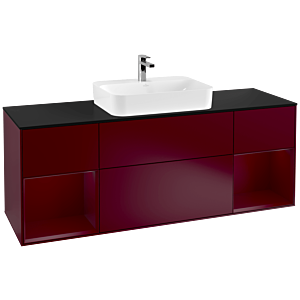 Villeroy und Boch Finion Waschtischunterschrank F452HBHB 160x60,3cm, Abdeckplatte black matt, Regale Peony matt lacquer, Peony Matt