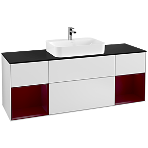 Villeroy und Boch Finion Waschtischunterschrank F452HBMT 160x60,3cm, Abdeckplatte black matt, Regale Peony matt lacquer, White matt lacquer