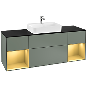 Villeroy und Boch Finion Waschtischunterschrank F452HFGM 160x60,3cm, Abdeckplatte black matt, Regale Gold matt lacquer, Olive Matt Lacquer