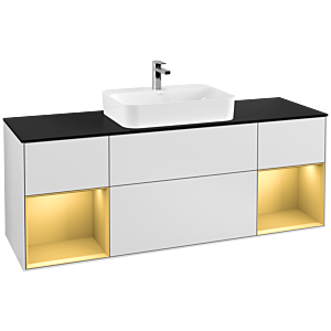 Villeroy und Boch Finion Waschtischunterschrank F452HFMT 160x60,3cm, Abdeckplatte black matt, Regale Gold matt lacquer, White matt lacquer