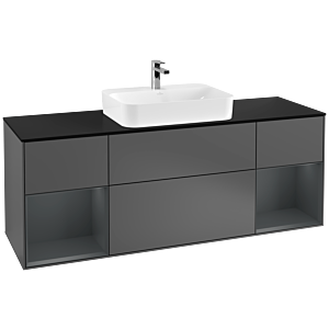 Villeroy et Boch Finion Villeroy et Boch F452HGGK 160x60,3cm, plaque de finition noir mat, étagères laqué mat minuit, anthracite mat