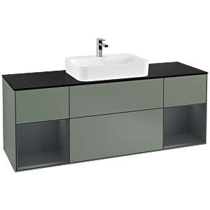 Villeroy et Boch Finion Villeroy et Boch F452HGGM 160x60,3cm, plaque de finition noir mat, étagères laqué mat minuit, Olive Matt Lacquer