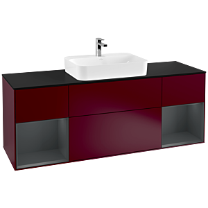 Villeroy et Boch Finion Villeroy et Boch F452HGHB 160x60,3cm, plaque de finition noir mat, étagères laqué mat minuit, Peony Matt